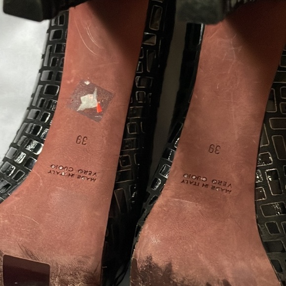 Jean-michel Cazabat Leather Brick Pattern Black Platform Heels size 39 Peep Toe - Picture 10 of 16